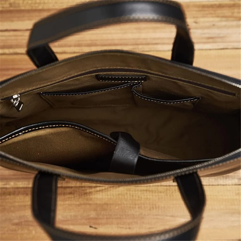 Briefcase Men Shoulder Handmade Genuine Leather Bag Black Laptop Business Bags Handbags