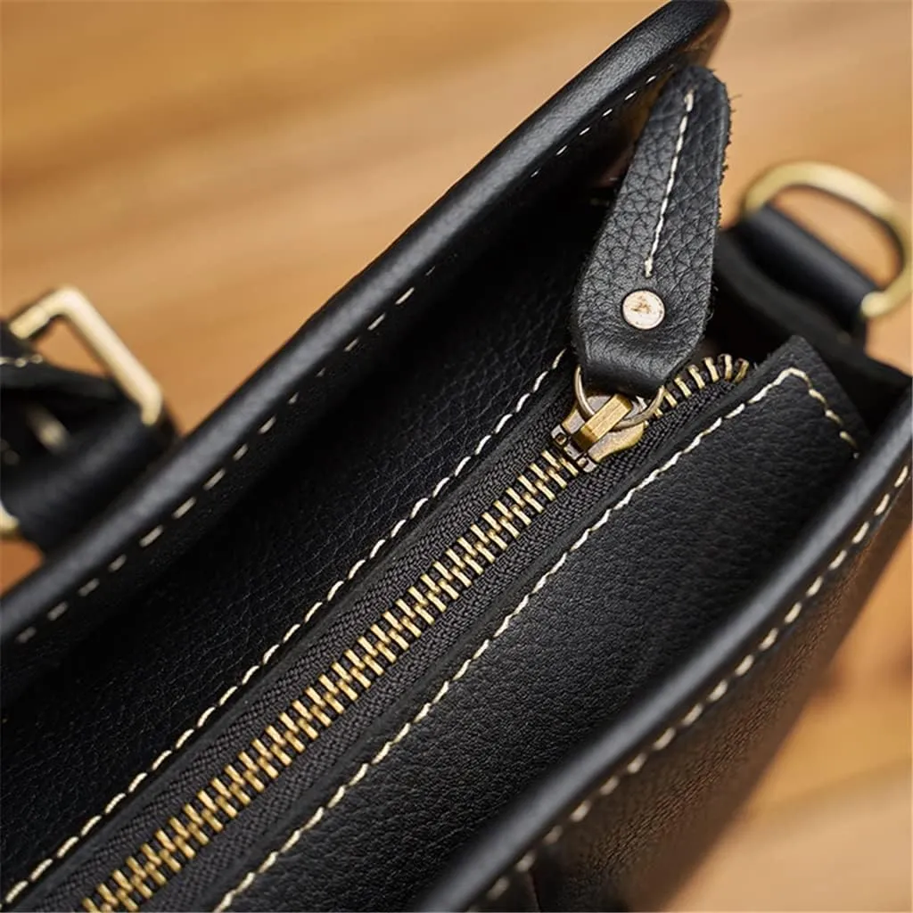 Briefcase Men Shoulder Handmade Leather Bag Black Laptop Business Bags Handbags Casual
