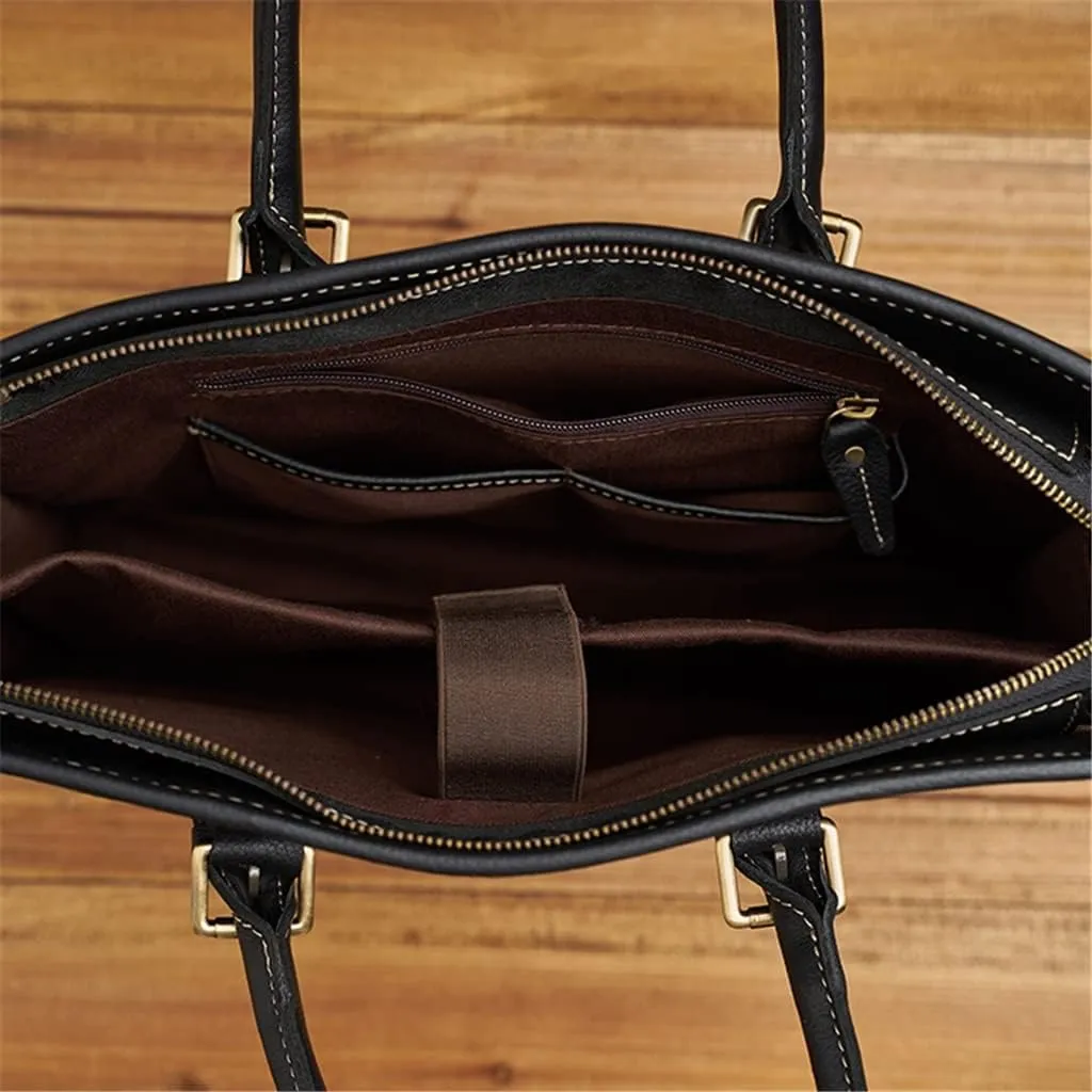 Briefcase Men Shoulder Handmade Leather Bag Black Laptop Business Bags Handbags Casual