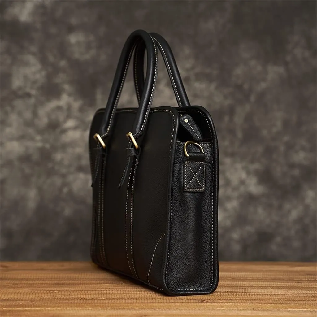 Briefcase Men Shoulder Handmade Leather Bag Black Laptop Business Bags Handbags Casual