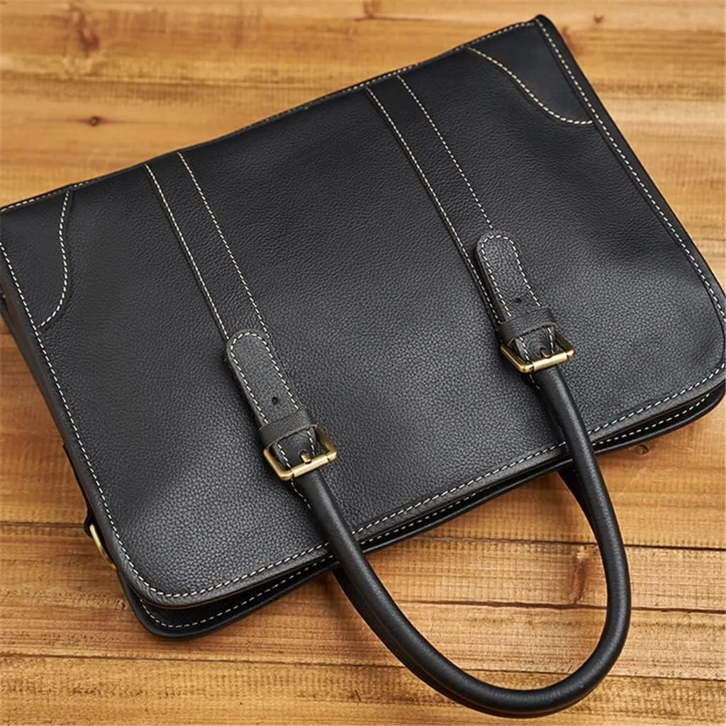 Briefcase Men Shoulder Handmade Leather Bag Black Laptop Business Bags Handbags Casual