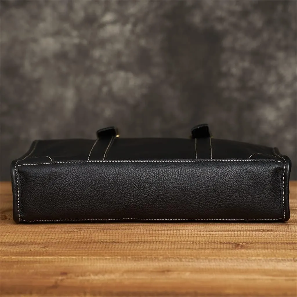 Briefcase Men Shoulder Handmade Leather Bag Black Laptop Business Bags Handbags Casual