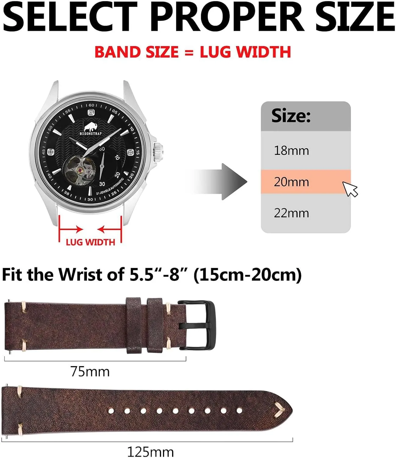 BSIONSTRAP Antique Watch Bands for Men, Italian Leather, Quick Release Watch Straps, Compatible with Watch Lug Width 18mm 20mm 22mm