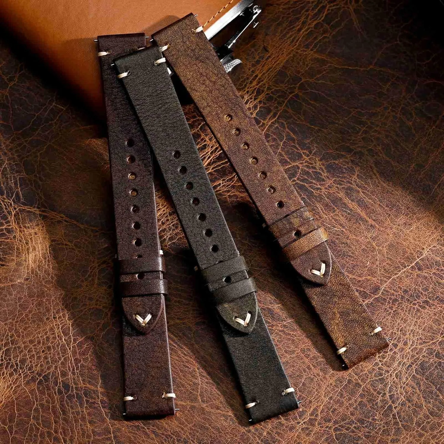 BSIONSTRAP Antique Watch Bands for Men, Italian Leather, Quick Release Watch Straps, Compatible with Watch Lug Width 18mm 20mm 22mm