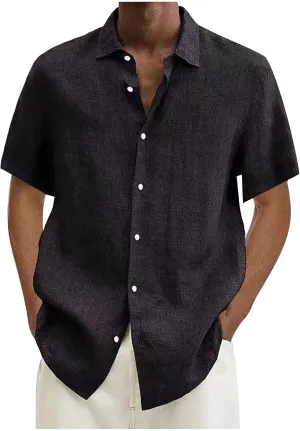 Button Down Shirt Men Casual Short Sleeve Summer Beach Shirts Plus Size Loose Lightweight Linen Shirts