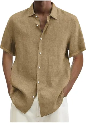 Button Down Shirt Men Casual Short Sleeve Summer Beach Shirts Plus Size Loose Lightweight Linen Shirts
