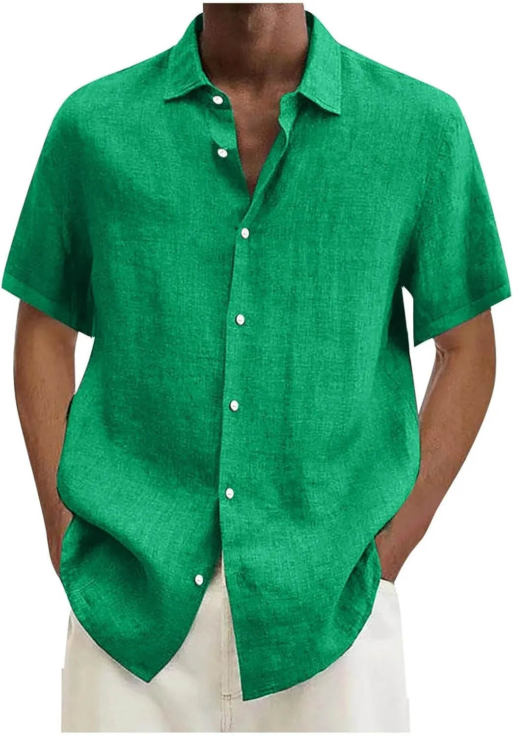 Button Down Shirt Men Casual Short Sleeve Summer Beach Shirts Plus Size Loose Lightweight Linen Shirts