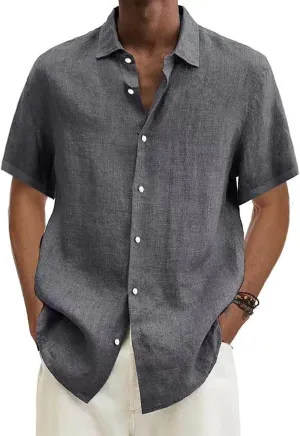 Button Down Shirt Men Casual Short Sleeve Summer Beach Shirts Plus Size Loose Lightweight Linen Shirts