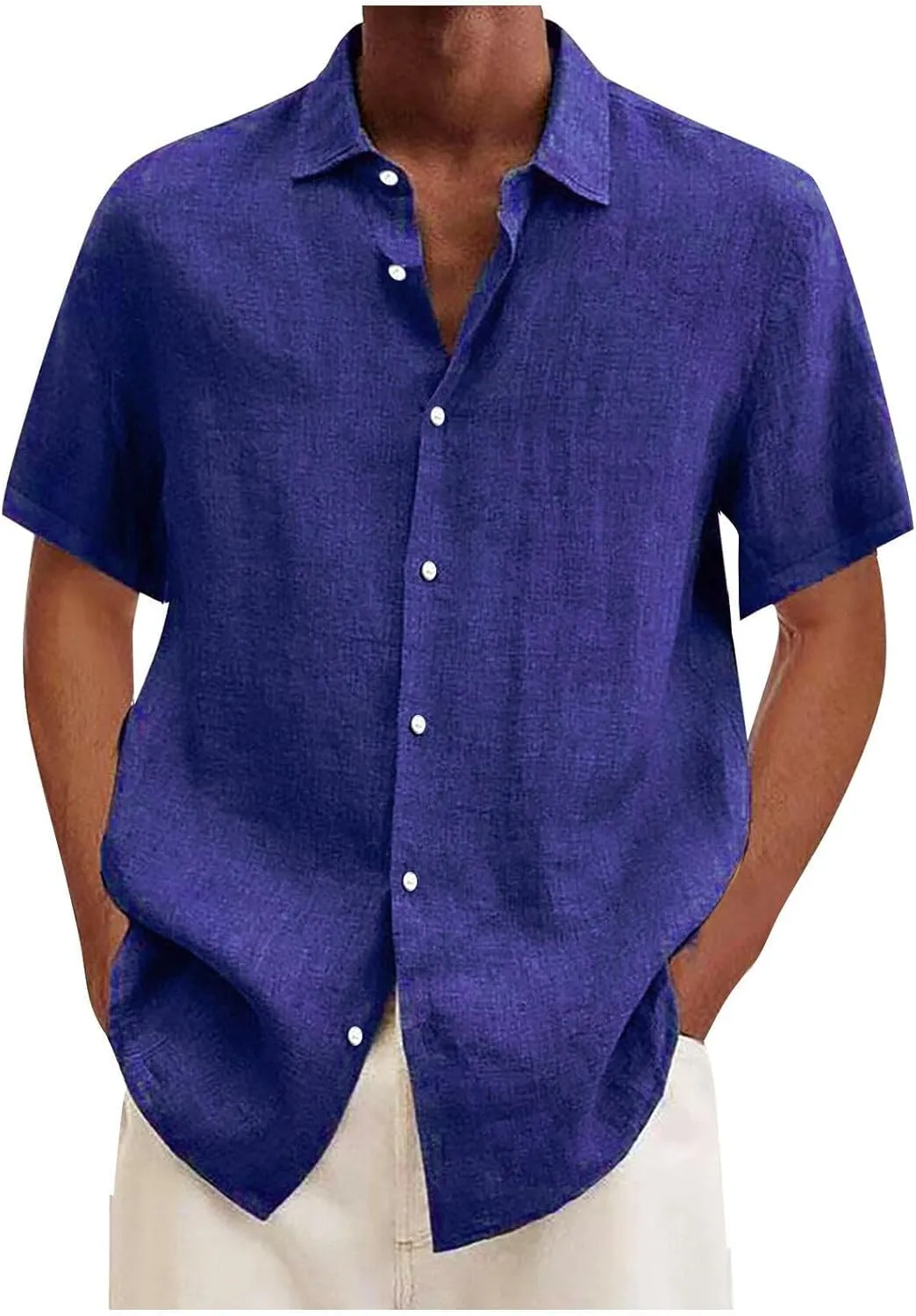 Button Down Shirt Men Casual Short Sleeve Summer Beach Shirts Plus Size Loose Lightweight Linen Shirts