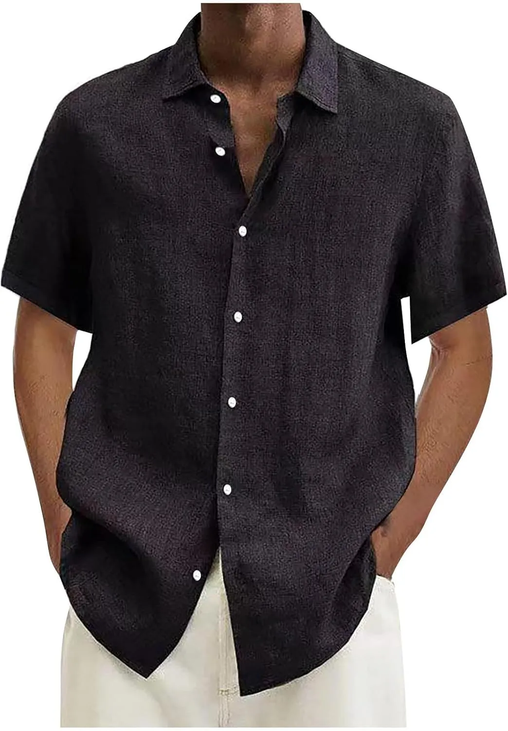 Button Down Shirt Men Casual Short Sleeve Summer Beach Shirts Plus Size Loose Lightweight Linen Shirts
