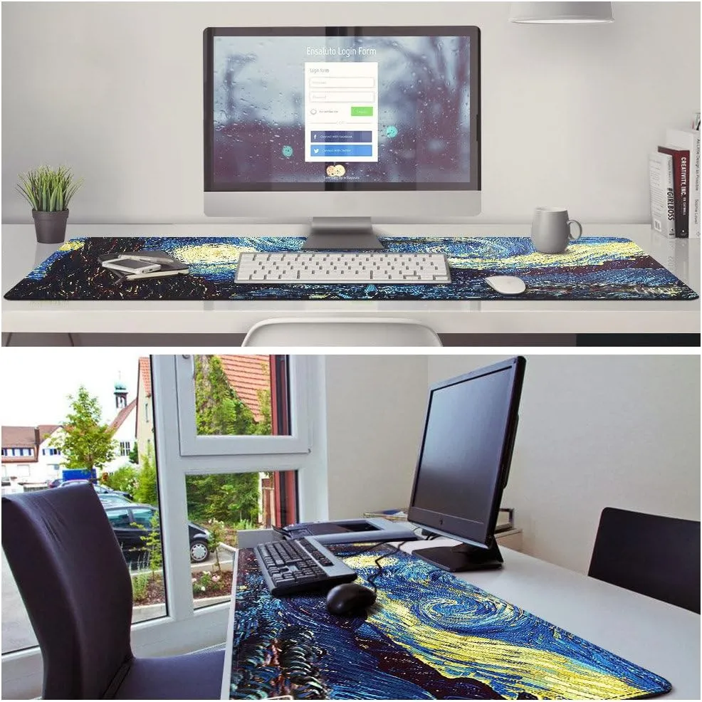 Cacoy Gaming Mouse Pad, 40"x16" Large Non-Slip Rubber Base Mousepad, XXL Extended Keyboard Mouse Mat, Stitched Edges Office Desk Pad, Mouse Pad for Full Desk, Computer Keyboard Mouse Mat, Starry Night