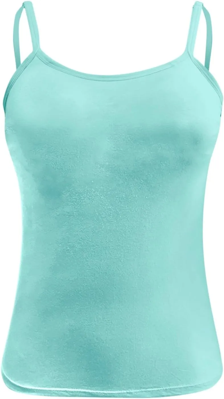 Camisole Tank Top with Built in Bra for Women V Neck Sleeveless Summer Workout Going Out Double Lined Shelf Cami Shirt