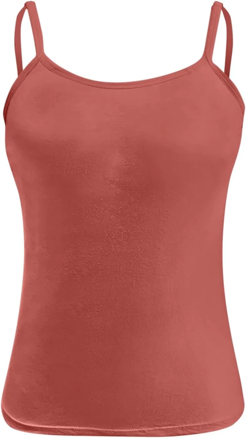 Camisole Tank Top with Built in Bra for Women V Neck Sleeveless Summer Workout Going Out Double Lined Shelf Cami Shirt