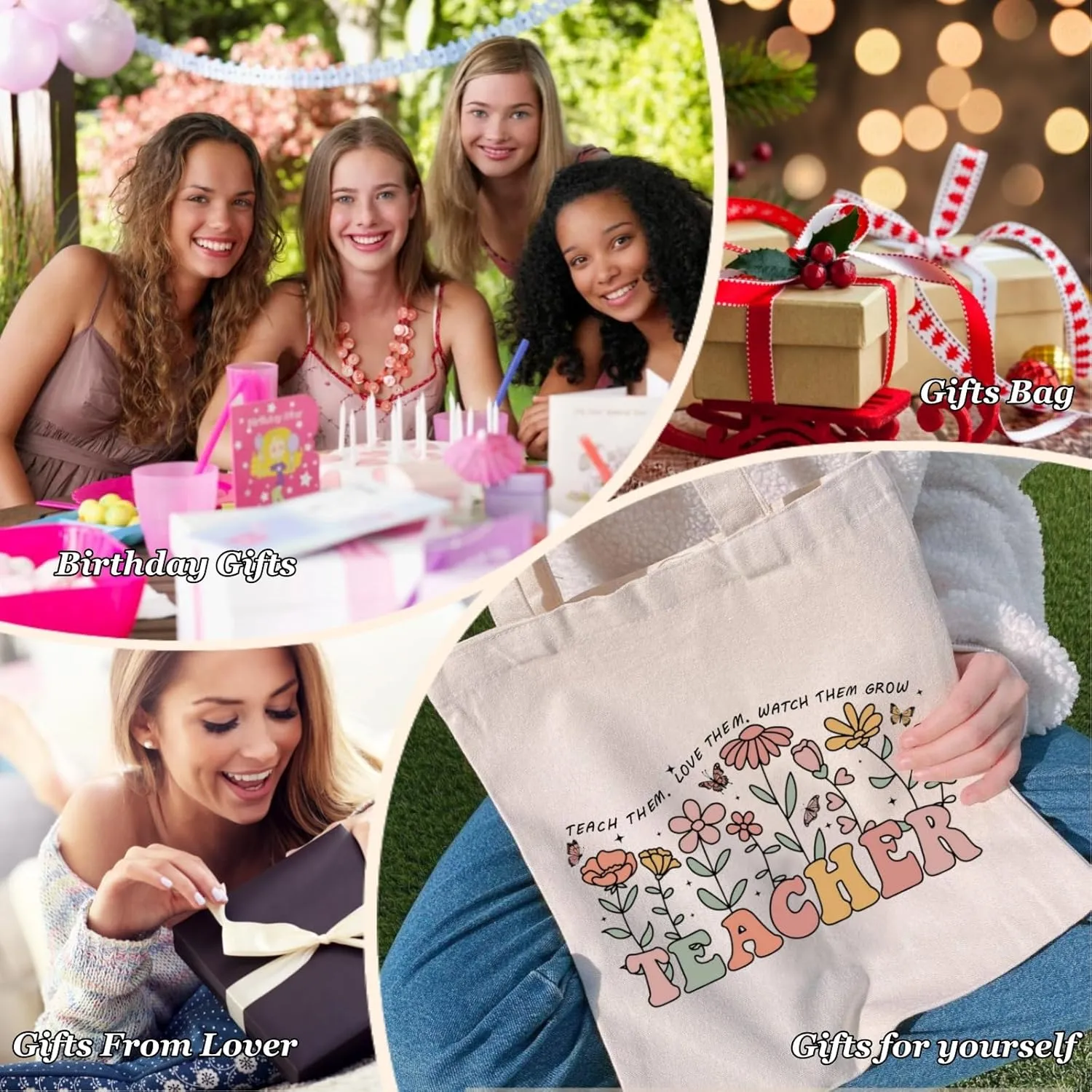 Canvas Tote Bags Teacher Appreciation Gifts Aesthetic Travel Beach Bag Cute Reusable Grocery Shopping Bag