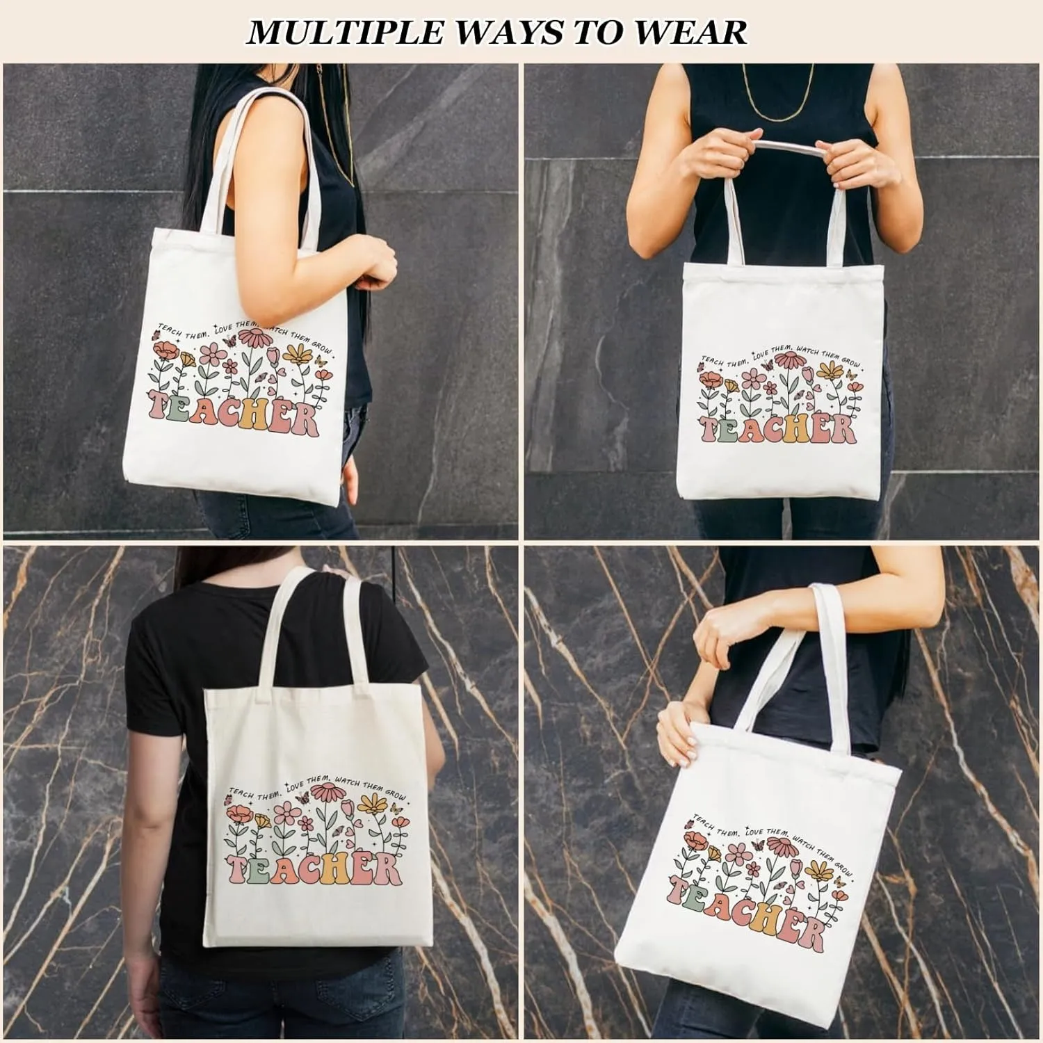 Canvas Tote Bags Teacher Appreciation Gifts Aesthetic Travel Beach Bag Cute Reusable Grocery Shopping Bag