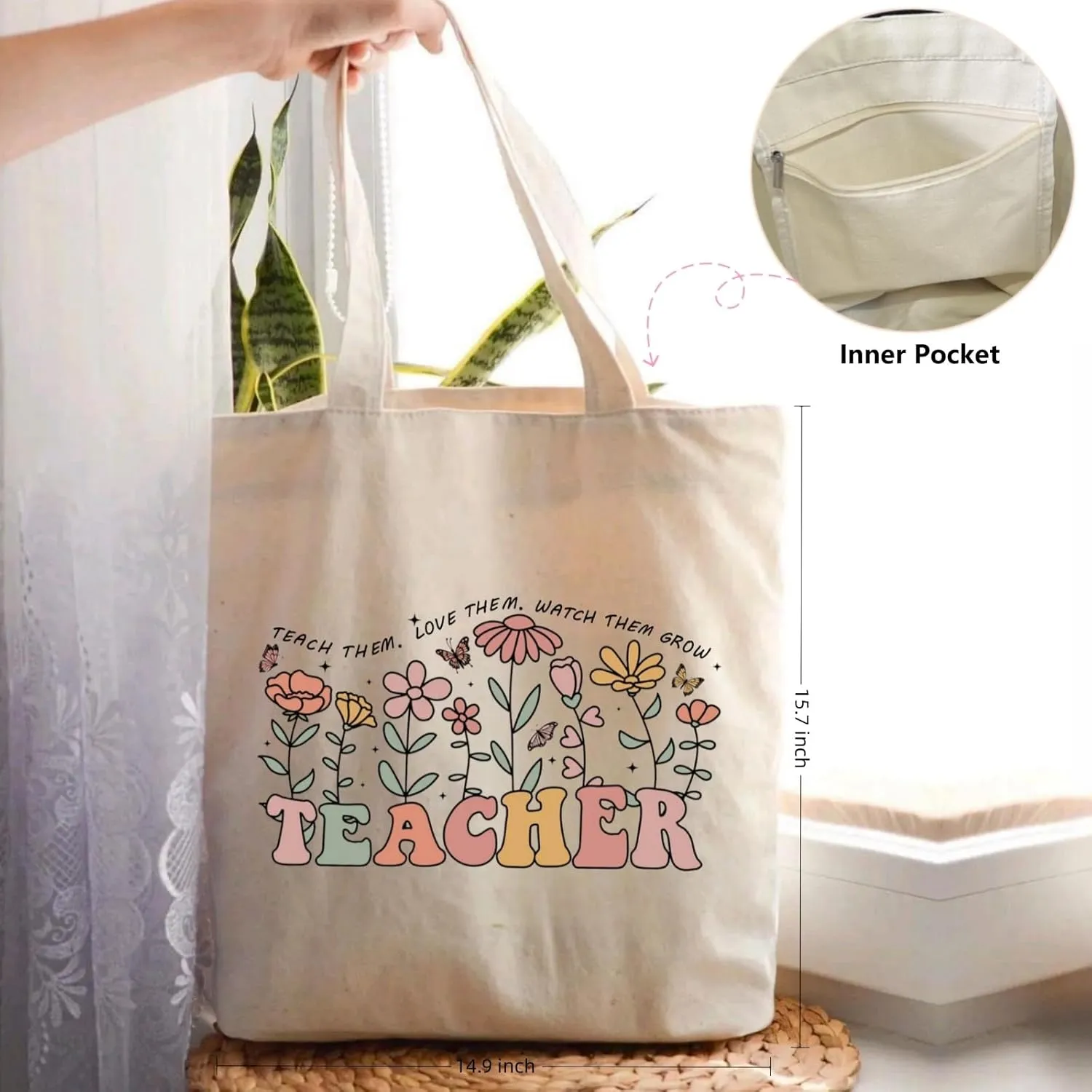 Canvas Tote Bags Teacher Appreciation Gifts Aesthetic Travel Beach Bag Cute Reusable Grocery Shopping Bag