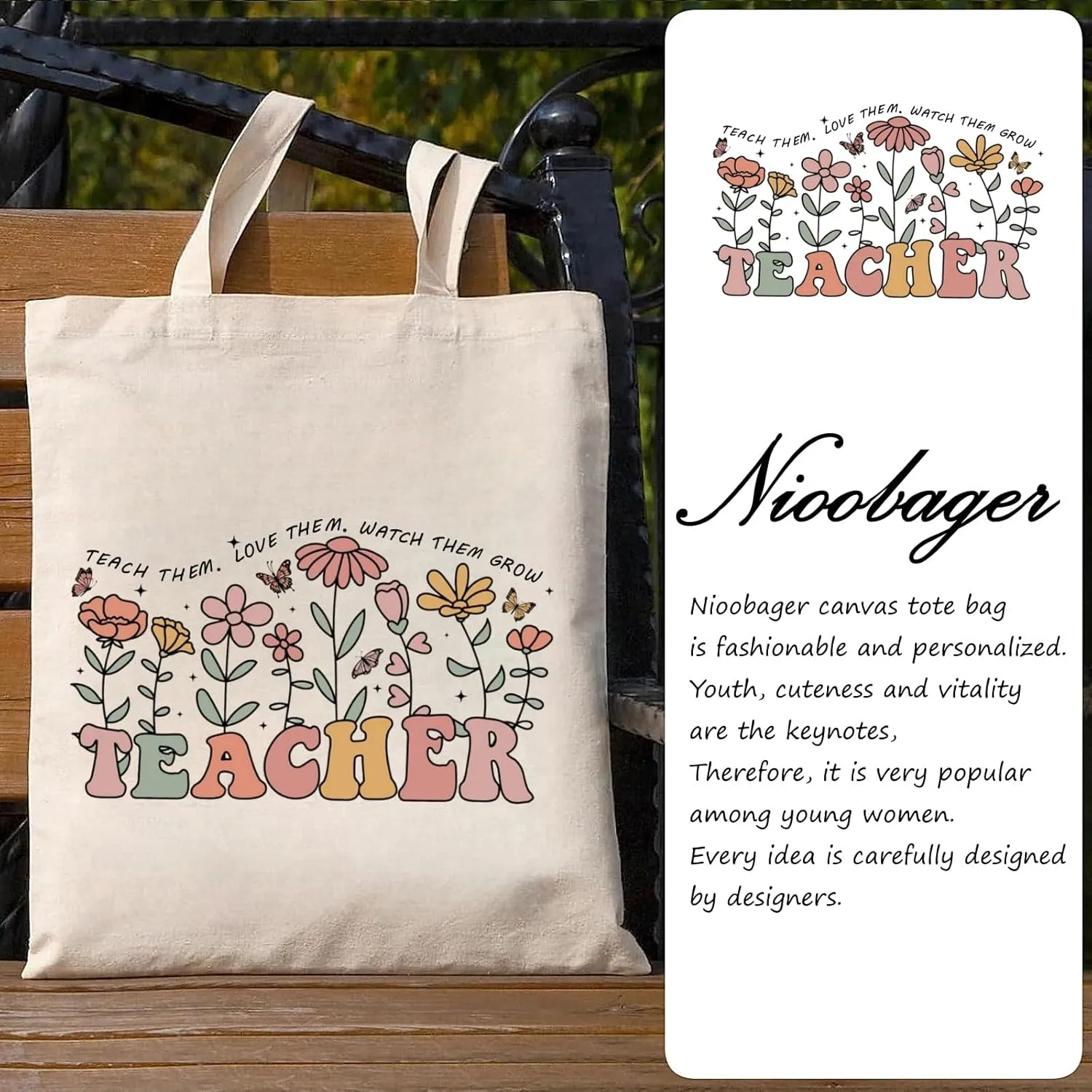 Canvas Tote Bags Teacher Appreciation Gifts Aesthetic Travel Beach Bag Cute Reusable Grocery Shopping Bag