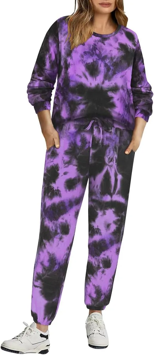 CARCOS Plus Size 2 Piece Outfits for Women Tie Dye Fall Sets for Womens Winter Lounge Set Track Suits Jogger Sets XL-5XL