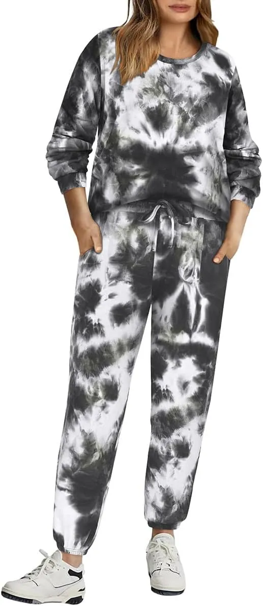 CARCOS Plus Size 2 Piece Outfits for Women Tie Dye Fall Sets for Womens Winter Lounge Set Track Suits Jogger Sets XL-5XL