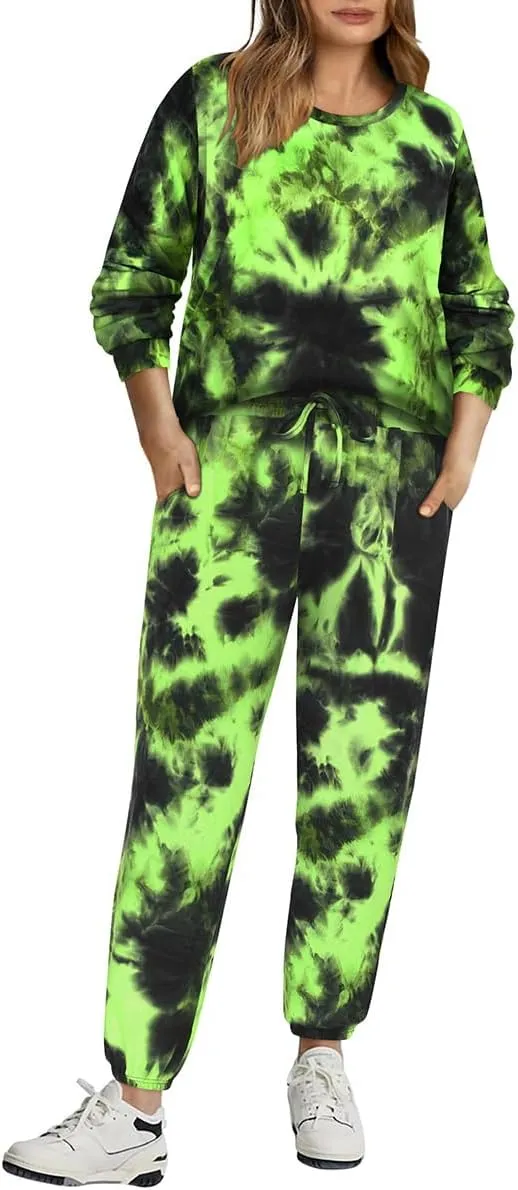 CARCOS Plus Size 2 Piece Outfits for Women Tie Dye Fall Sets for Womens Winter Lounge Set Track Suits Jogger Sets XL-5XL