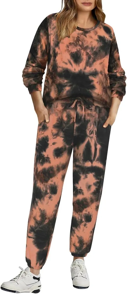 CARCOS Plus Size 2 Piece Outfits for Women Tie Dye Fall Sets for Womens Winter Lounge Set Track Suits Jogger Sets XL-5XL