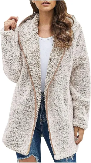 Cardigan for Women Winter Fashion Plus Size Long Fleece Jacket Casual Long Sleeve Open Front Coat Fuzzy Outerwear