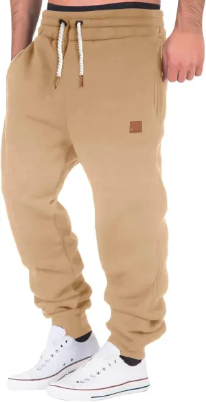Cargo Sweatpants for Men Drawstring Sport Trousers Men's Heavyweight Fleece Cargo Sweatpants Elastic Waist Drawstring