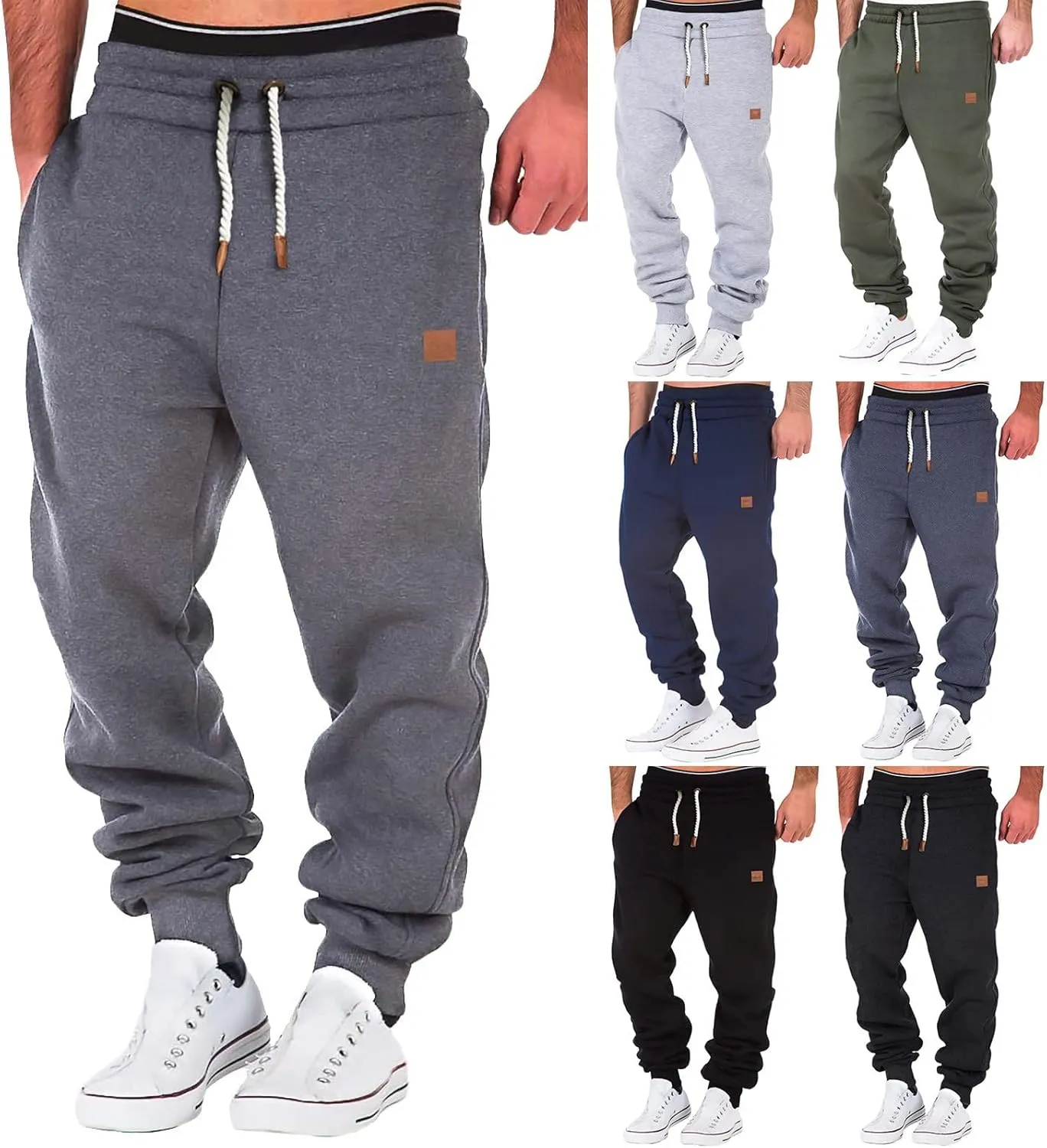 Cargo Sweatpants for Men Drawstring Sport Trousers Men's Heavyweight Fleece Cargo Sweatpants Elastic Waist Drawstring