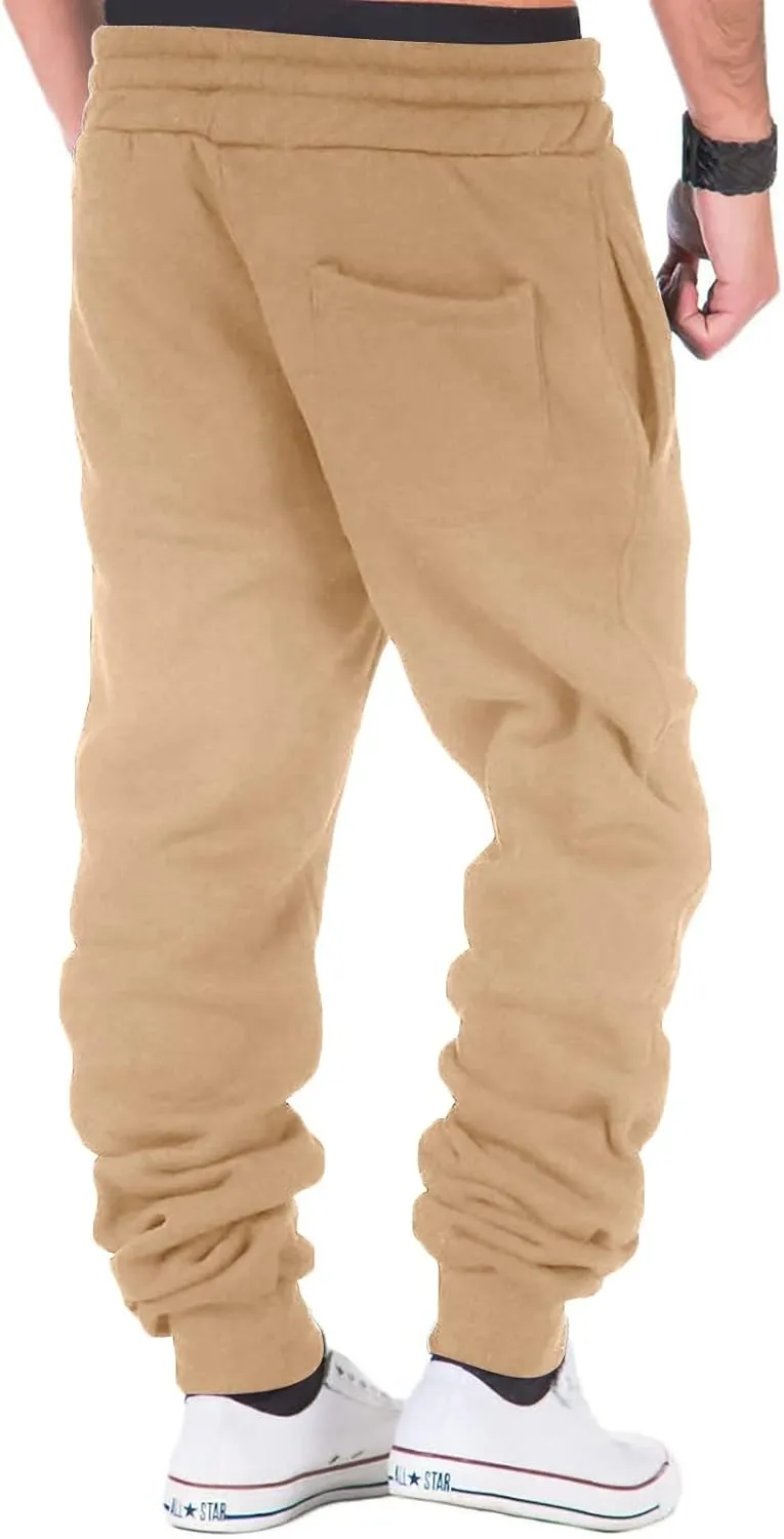 Cargo Sweatpants for Men Drawstring Sport Trousers Men's Heavyweight Fleece Cargo Sweatpants Elastic Waist Drawstring