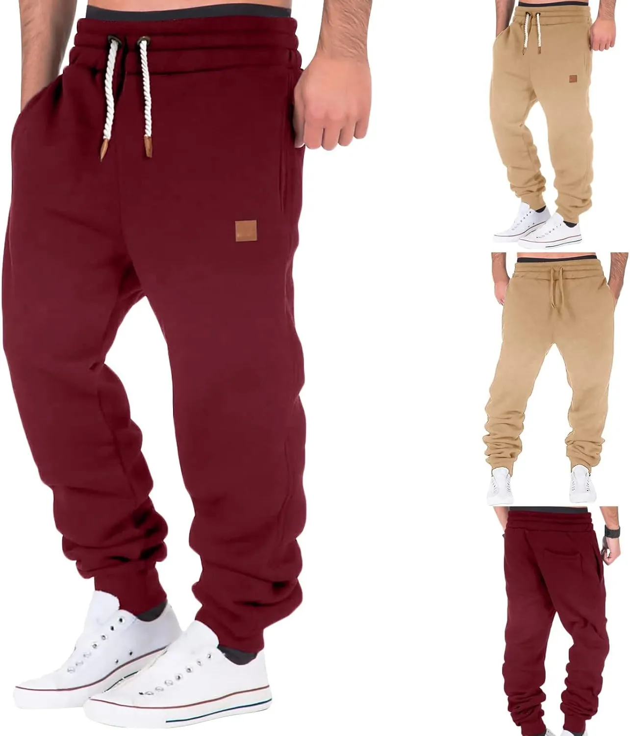 Cargo Sweatpants for Men Drawstring Sport Trousers Men's Heavyweight Fleece Cargo Sweatpants Elastic Waist Drawstring