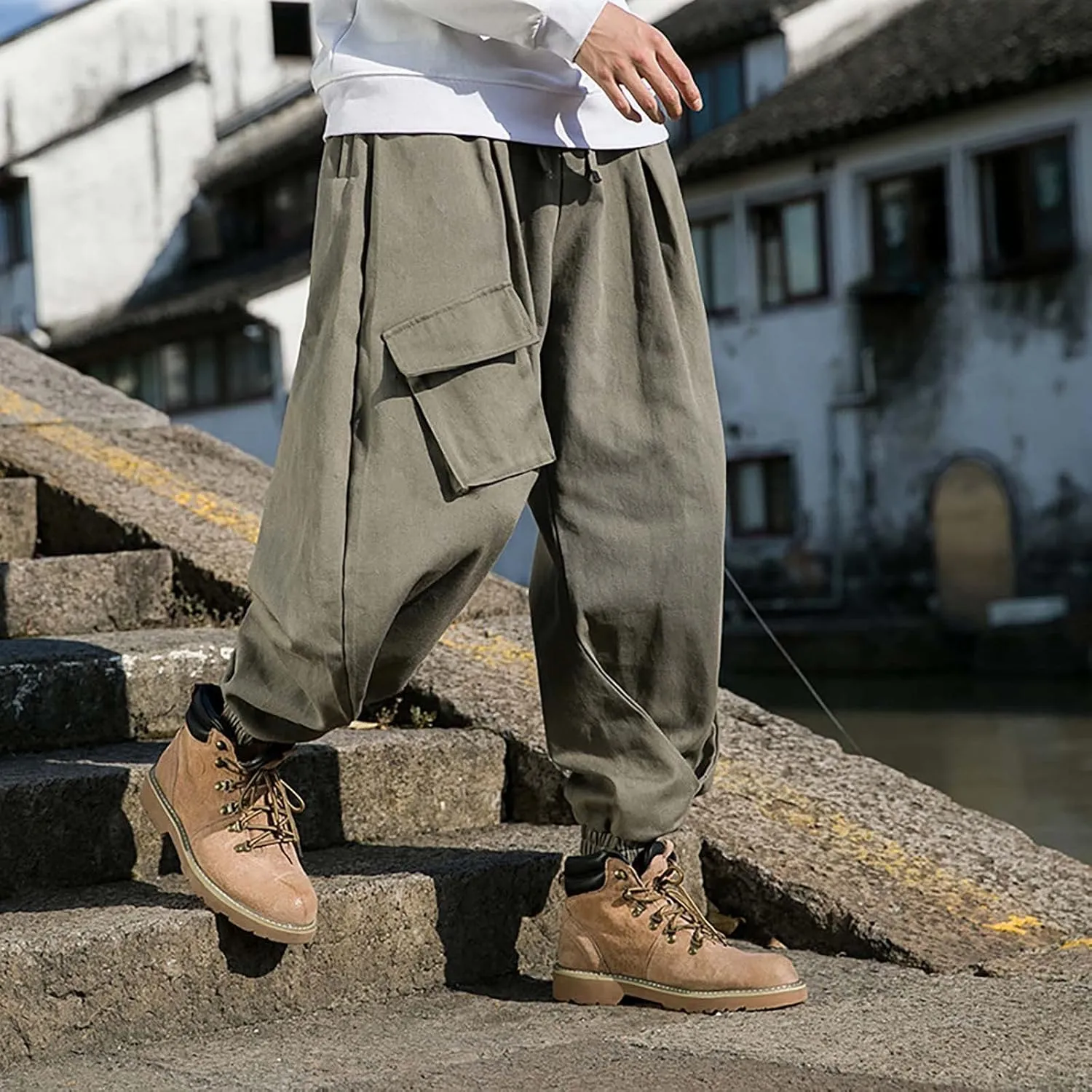Cargo Sweatpants for Men Mens Lounge Pants Zipper Fly Sweatpants for Men Lightweight Loose Fit Open Bottom Sweatpants