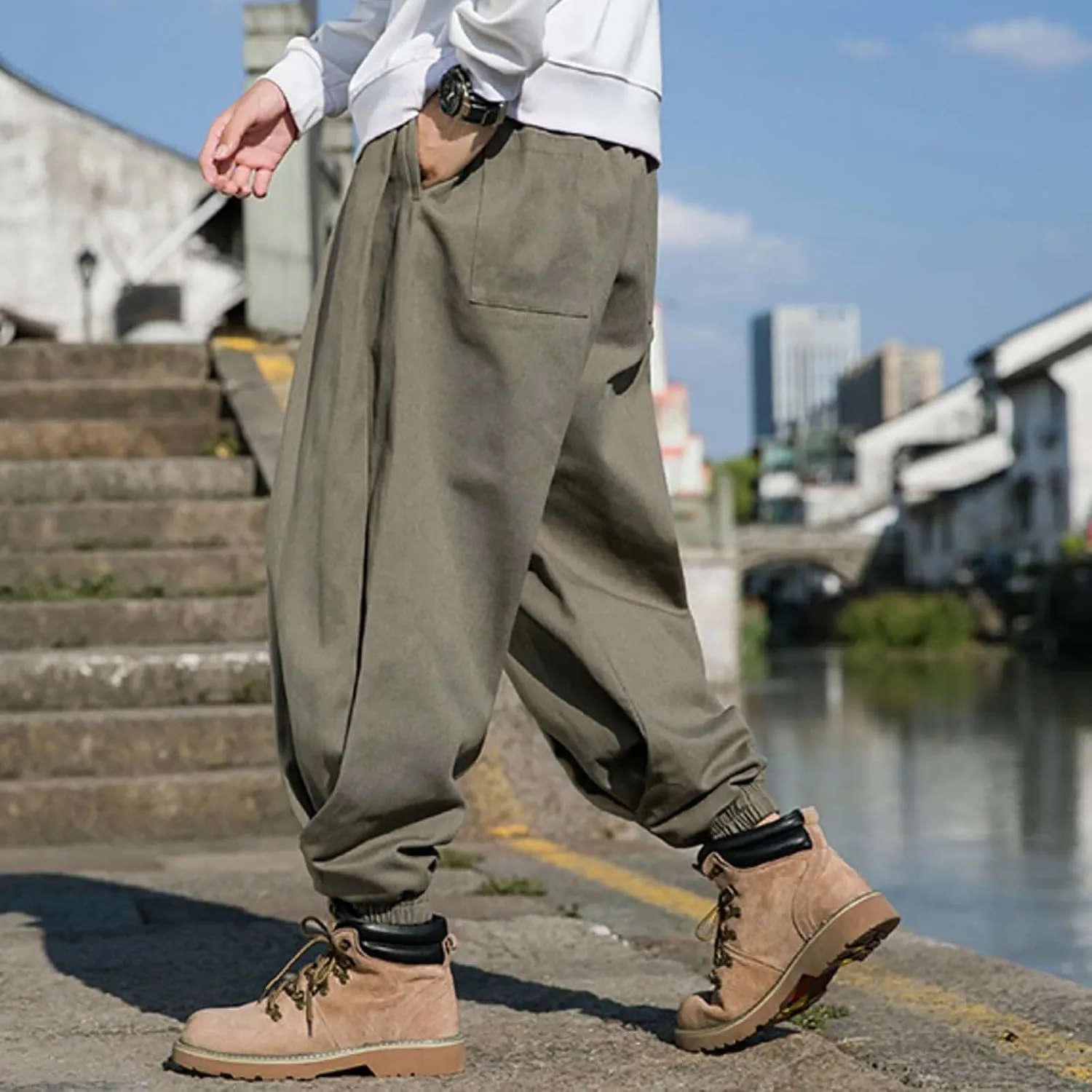 Cargo Sweatpants for Men Mens Lounge Pants Zipper Fly Sweatpants for Men Lightweight Loose Fit Open Bottom Sweatpants