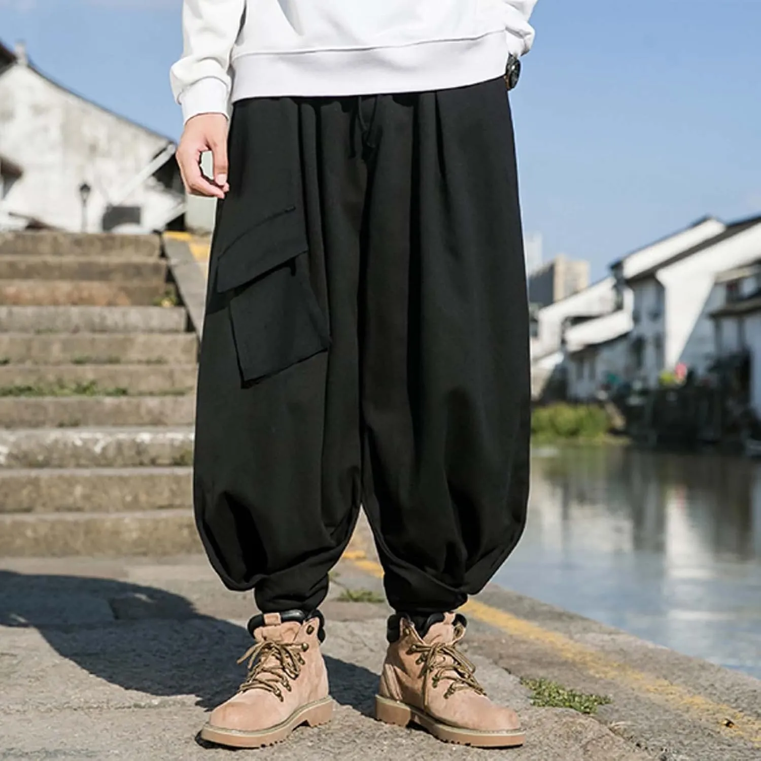 Cargo Sweatpants for Men Mens Lounge Pants Zipper Fly Sweatpants for Men Lightweight Loose Fit Open Bottom Sweatpants