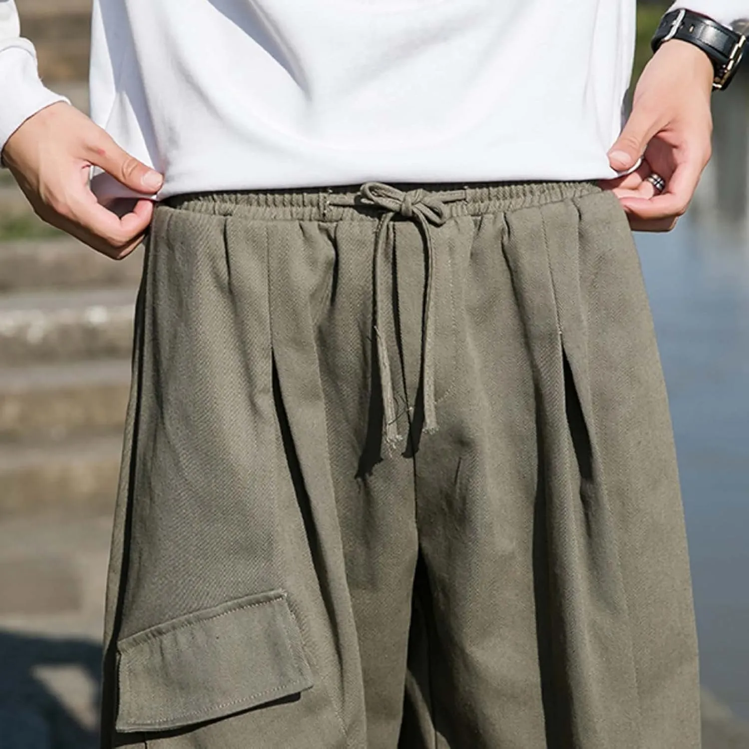 Cargo Sweatpants for Men Mens Lounge Pants Zipper Fly Sweatpants for Men Lightweight Loose Fit Open Bottom Sweatpants