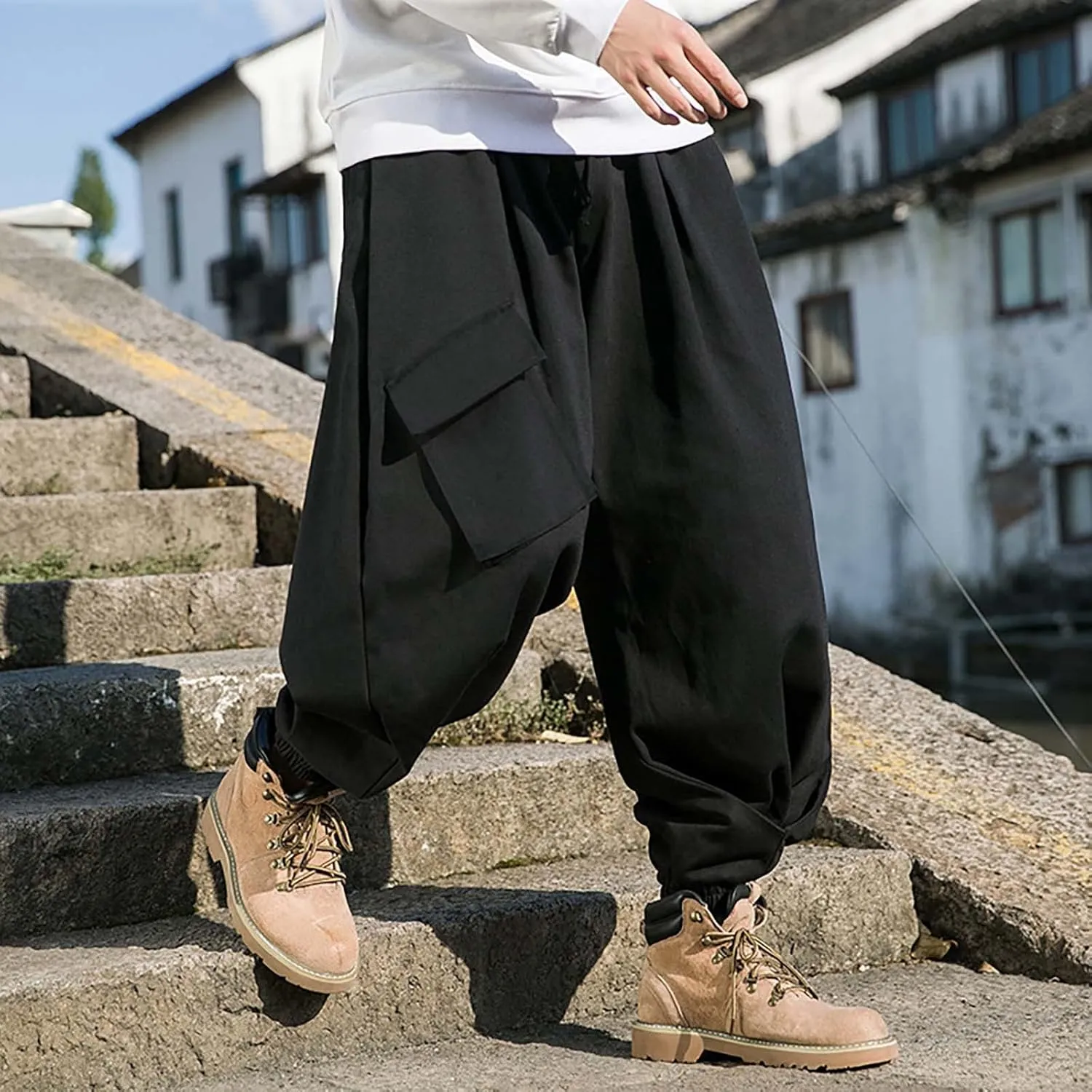 Cargo Sweatpants for Men Mens Lounge Pants Zipper Fly Sweatpants for Men Lightweight Loose Fit Open Bottom Sweatpants