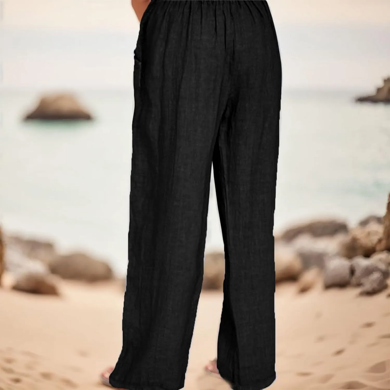 Casual Pants Women Summer Wide Leg Pants Drawstring Elastic Waist Pants High Waisted Lounge Pants Beach Trousers