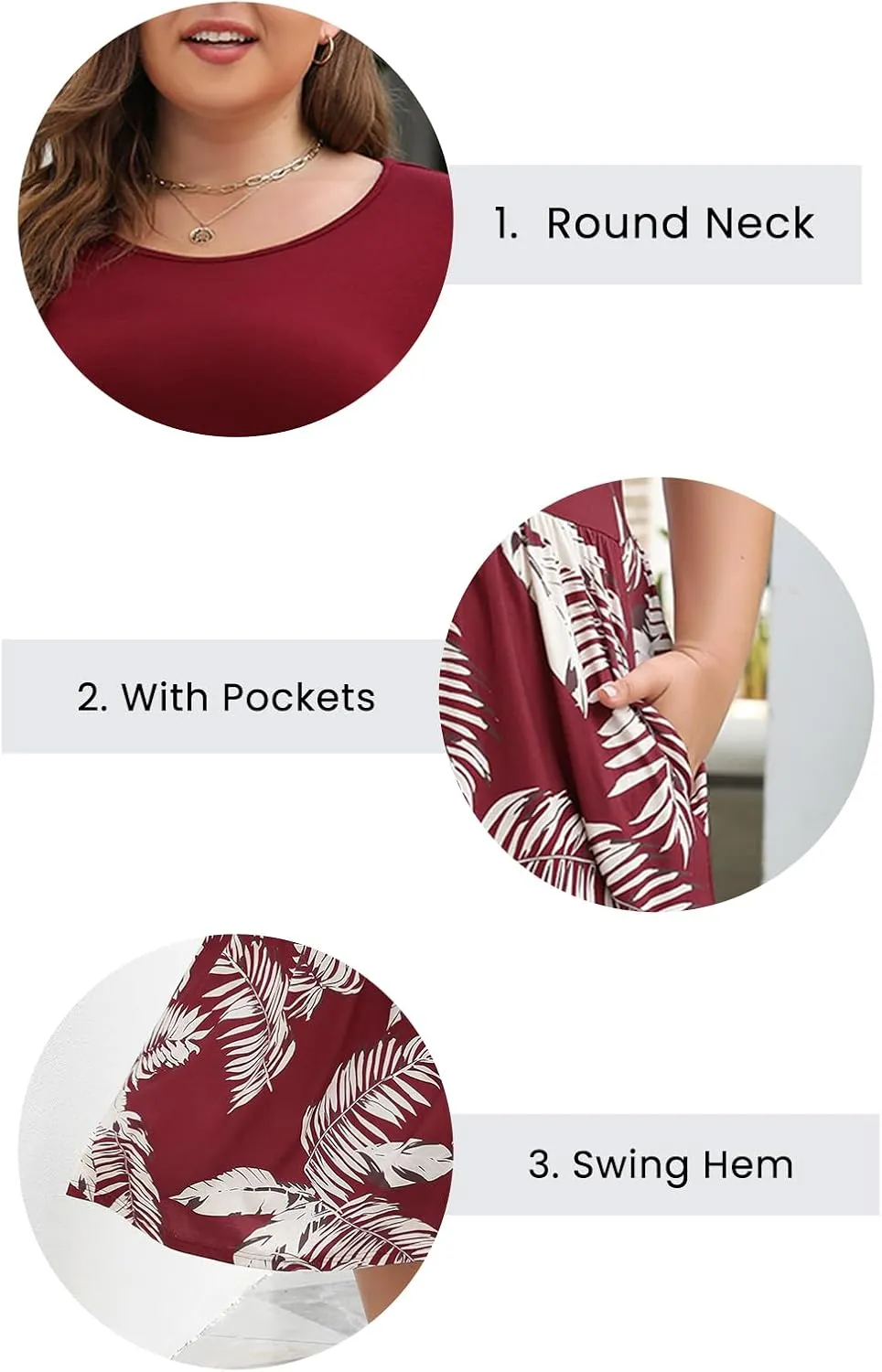 Celkuser Plus Size Short Sleeve Boho Midi Dress Casual Floral Dress with Pockets Elastic Waist for Curvy Women