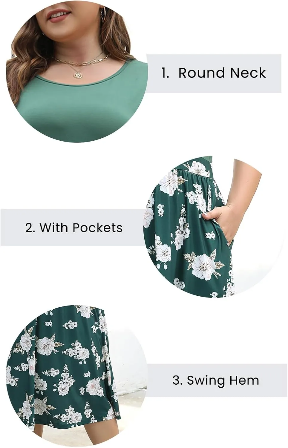 Celkuser Plus Size Short Sleeve Boho Midi Dress Casual Floral Dress with Pockets Elastic Waist for Curvy Women