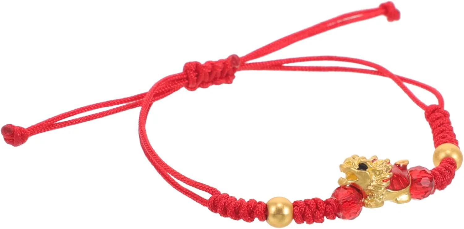 Chinese Dragon Charm Bracelet Adjustable Red String Woven Bracelet Unique Zodiac Accessory for Year Celebrations Safe Comfortable Materials