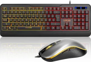 CHONCHOW Keyboard Combo with Backlit LED, Full Size, Wrist Rest, USB Wired Computer Keyboard and Mouse for PC, PS4, Laptop, Windows and Mac, Gaming RGB Light Up - Computer Accessories