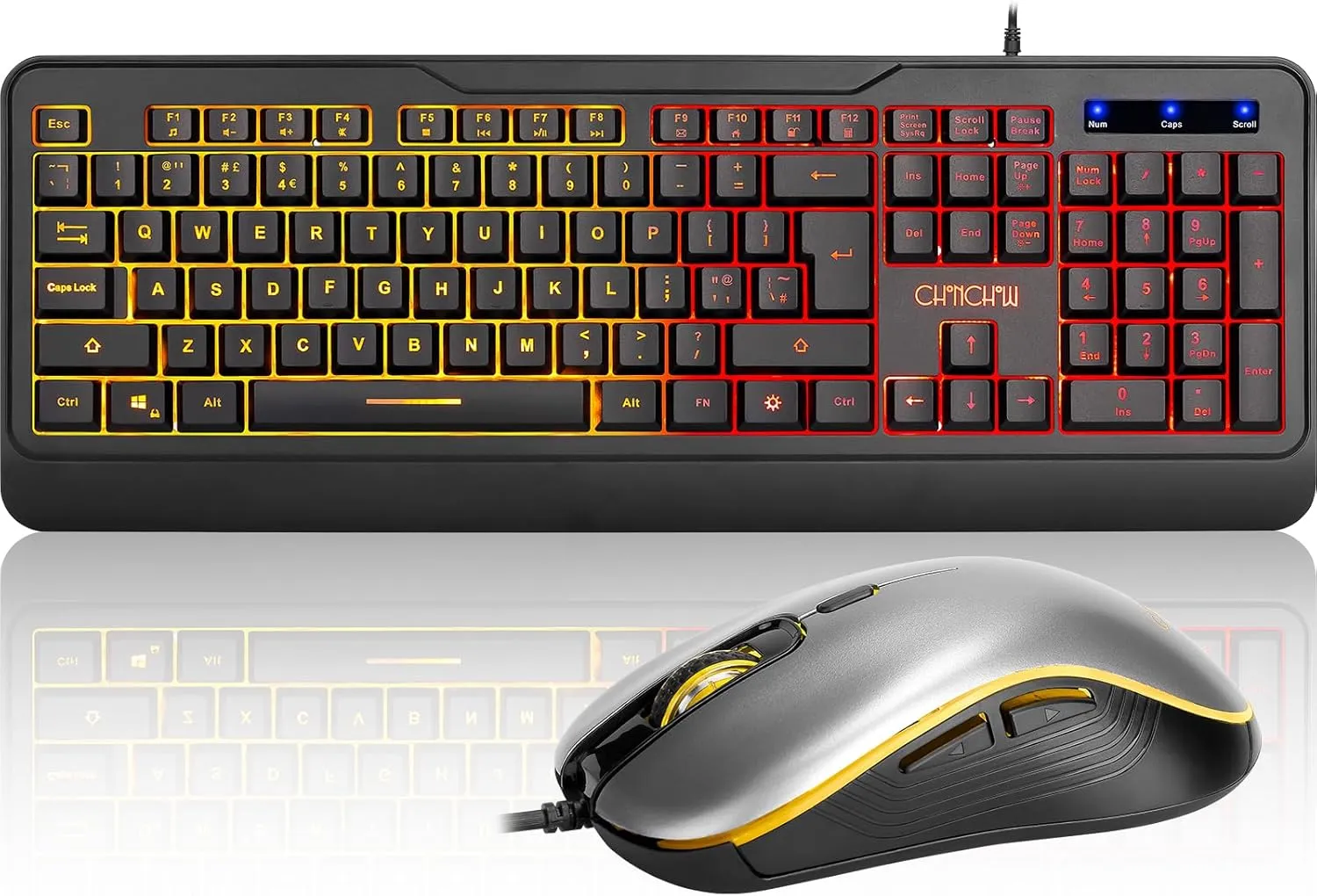 CHONCHOW Keyboard Combo with Backlit LED, Full Size, Wrist Rest, USB Wired Computer Keyboard and Mouse for PC, PS4, Laptop, Windows and Mac, Gaming RGB Light Up - Computer Accessories