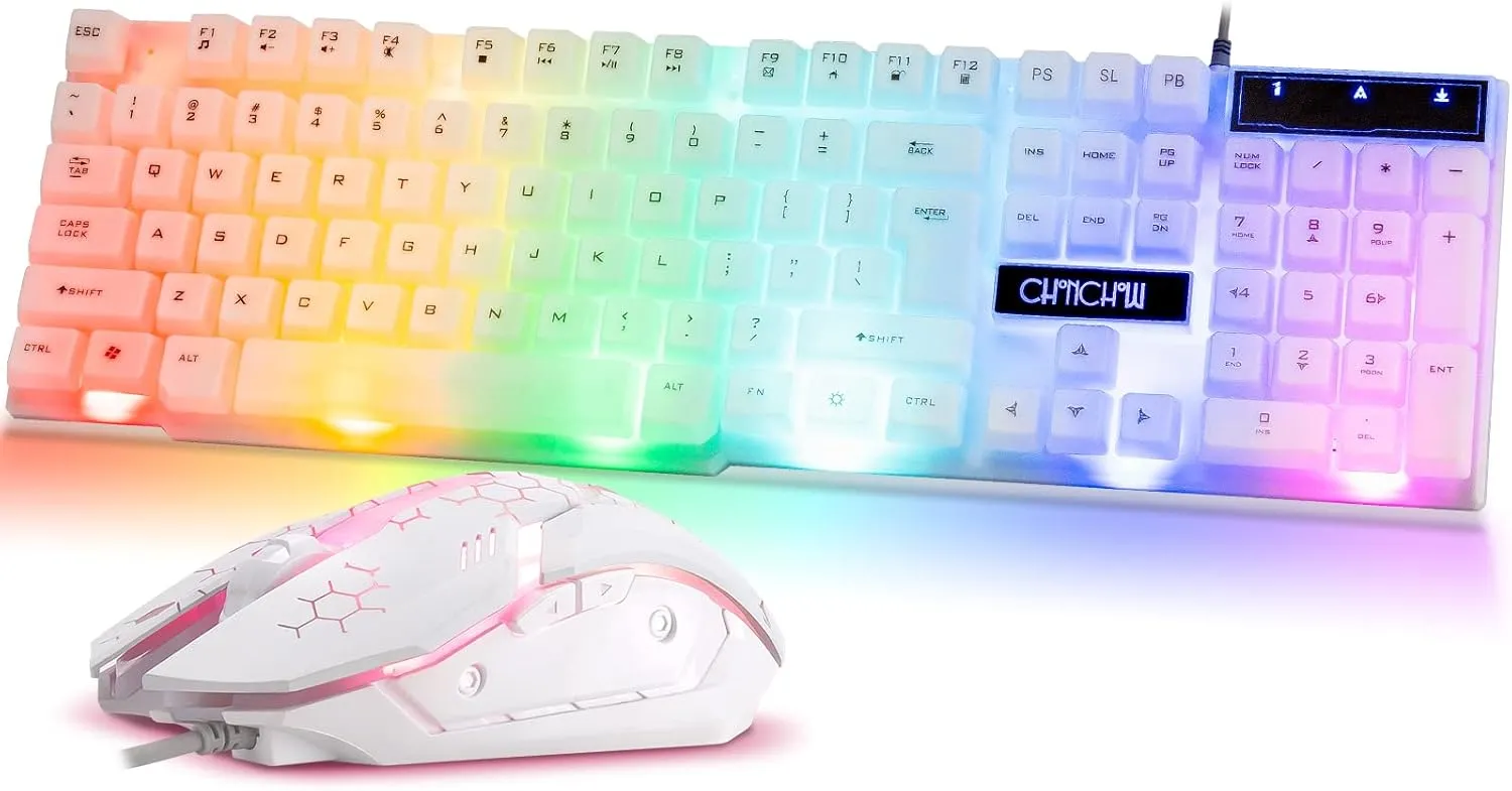 CHONCHOW RGB Gaming Keyboard and Mouse Combo,USB Wired Light Up Keyboard, Rainbow LED Lit Backlight Keyboard Mouse Set for Computer Windows PC PS4 Xbox Laptop iMac Resberry Pi