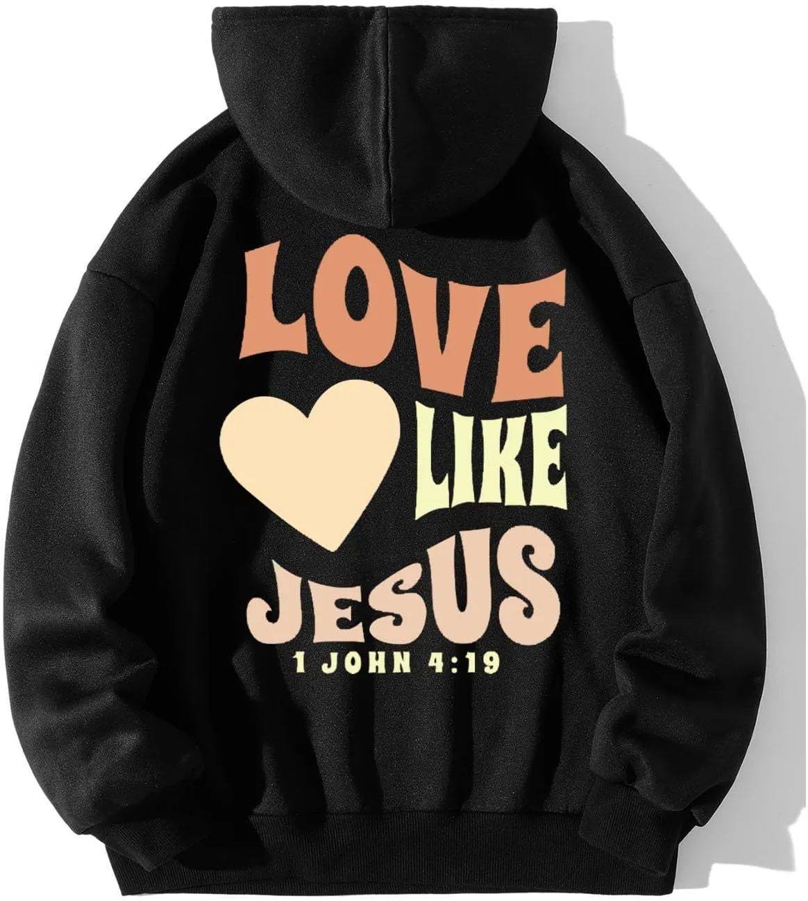 Christian Hoodies for Women Bible Verse Jesus Loves You Letter Graphic Oversized Long Sleeve Pockets Drawstring Sweatshirts