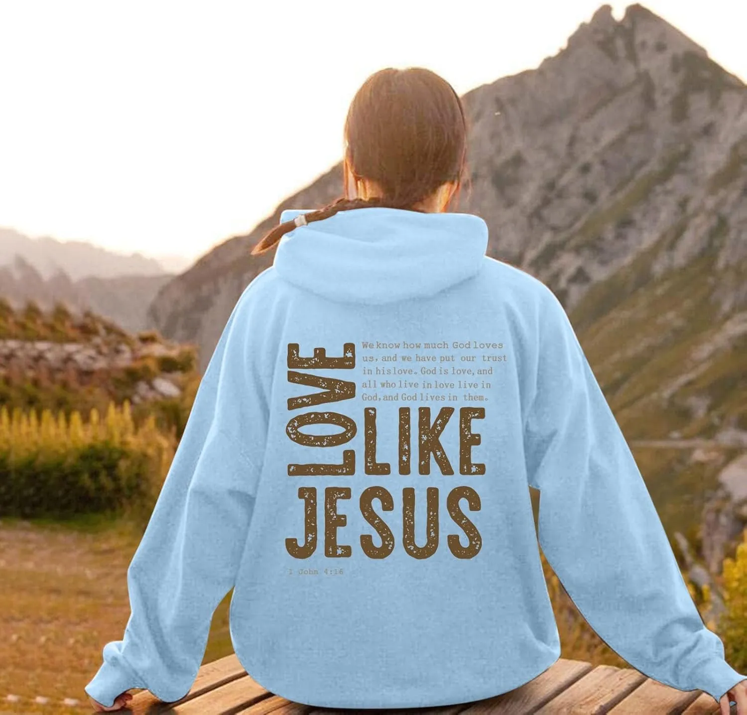 Christian Hoodies for Women Love Like Jesus Letter Graphic Bible Verse Oversized Long Sleeve Jesus Faith Sweatshirts Pullover