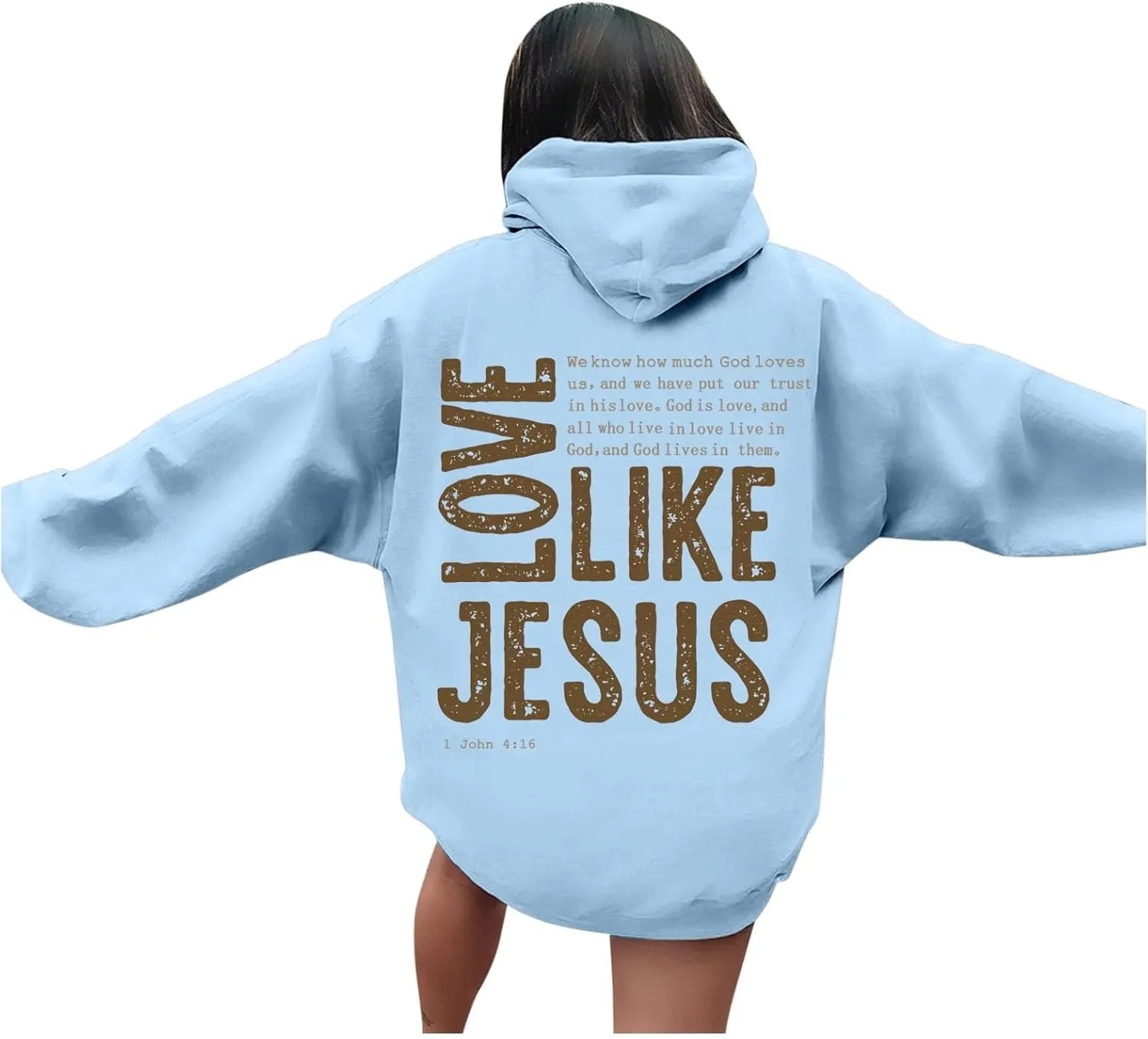 Christian Hoodies for Women Love Like Jesus Letter Graphic Bible Verse Oversized Long Sleeve Jesus Faith Sweatshirts Pullover