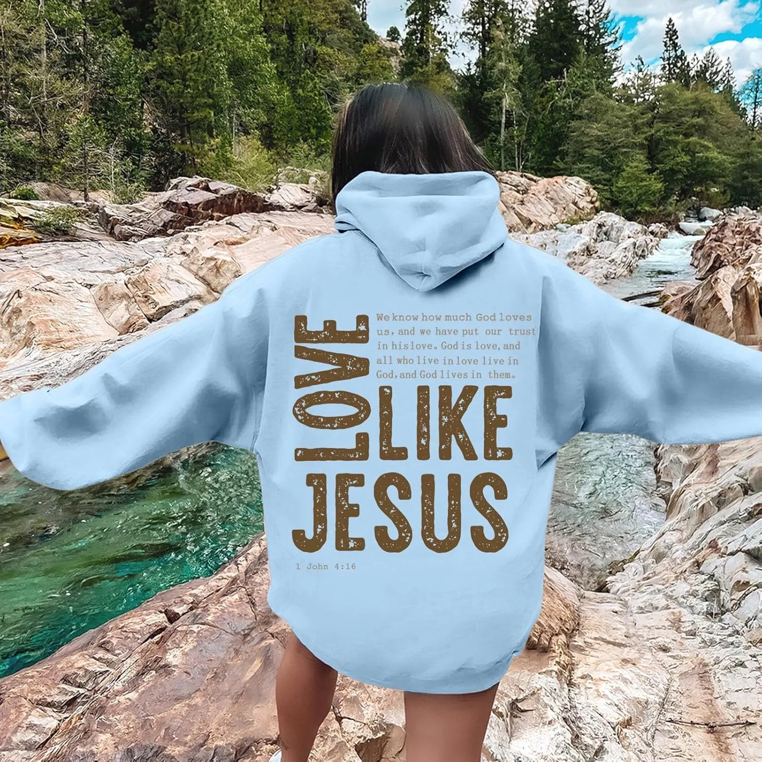 Christian Hoodies for Women Love Like Jesus Letter Graphic Bible Verse Oversized Long Sleeve Jesus Faith Sweatshirts Pullover