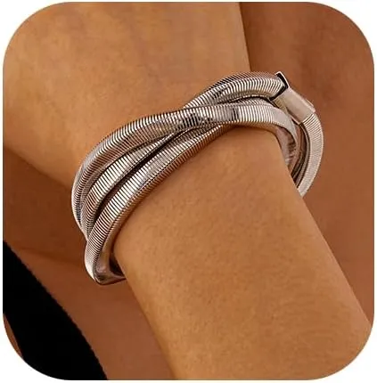 Chunky Gold Bangle Bracelets for Women Stacking Cuffs Snake Bracelets Wide Hammered Bangle Statement Jewelry