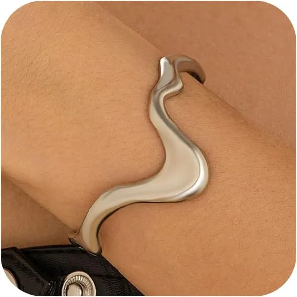 Chunky Gold Punk Cuffs Bracelets for Women Vintage Silver Liquid Geometric Lava Wave Bangle Curved Wavy Irregular Bracelet Trendy Melted Jewelry Gifts