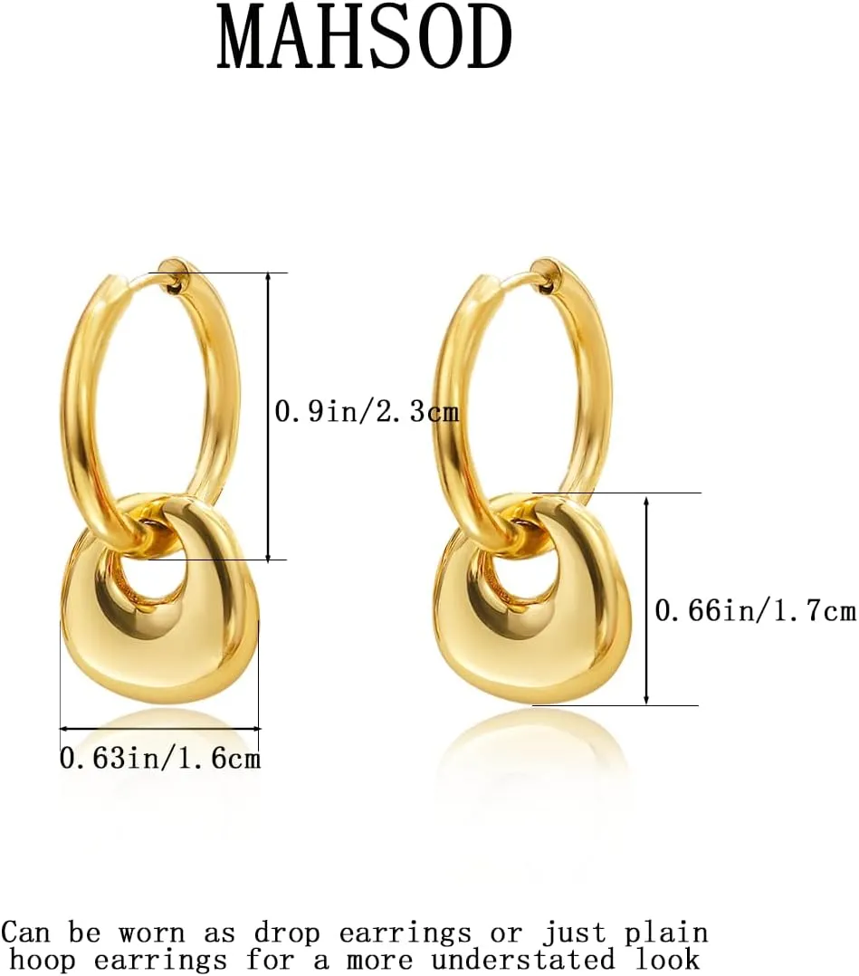 Chunky Gold Stud Earrings for Women 14K Gold Plated Posts Teardrop Statement Dangle Earrings Lightweight Hammered Drop Dangle Earrings for Women