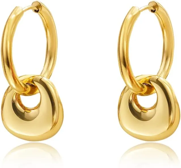Chunky Gold Stud Earrings for Women 14K Gold Plated Posts Teardrop Statement Dangle Earrings Lightweight Hammered Drop Dangle Earrings for Women